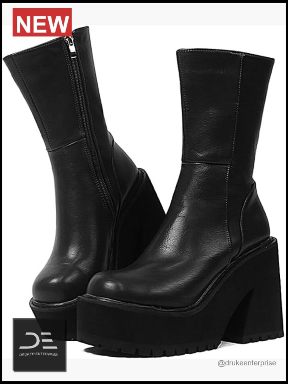 Faux Leather Wedge Heel Ankle Boots Punk Motorcycle Booties Chunky Block High